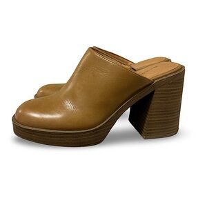Universal Thread Tan Leather Mule Heels Chunky Block Heel Slip-On Women’s Size 7